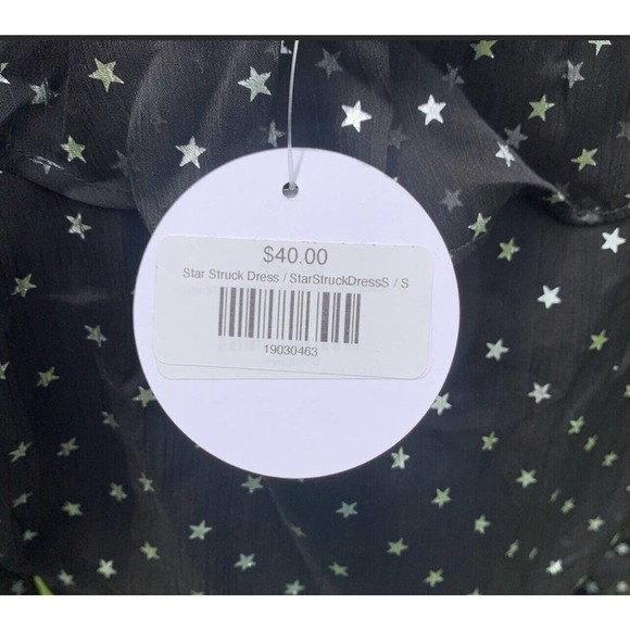 NWT Black and silver star V-neck ruffle with belt tie sheer sleeves mini dress - Picture 9 of 12